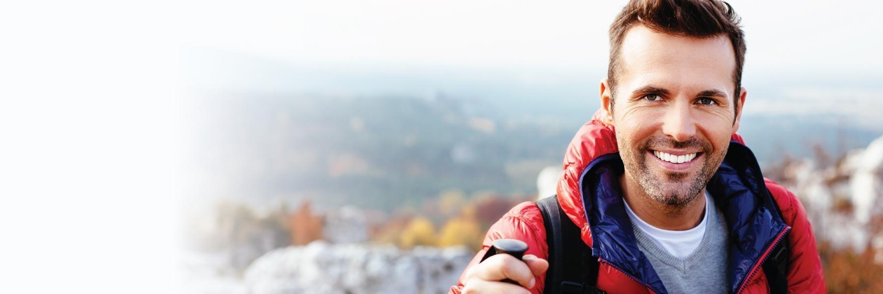 Man with white tooth fillings